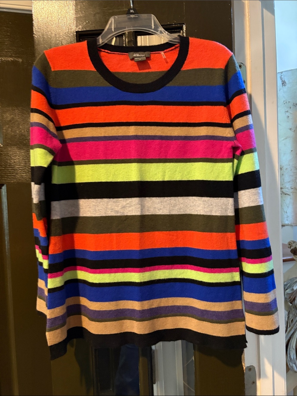 Striped Crewneck Sweater in Orange, Pink, Blue & Lime by St. John